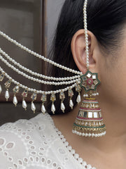Nushrat Mirror Jhumki Earrings With Ear Chain