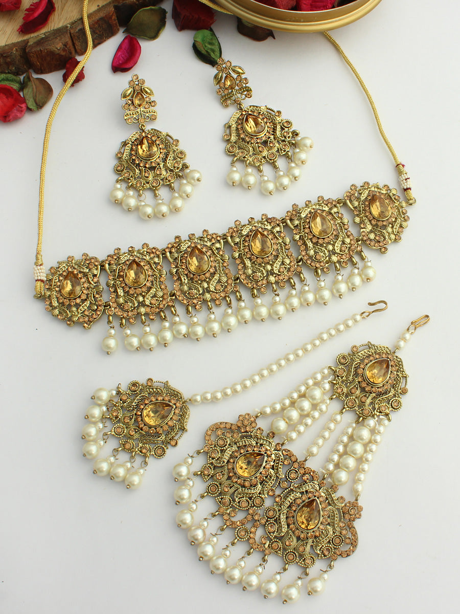 Adhira Choker Necklace Set-Gold