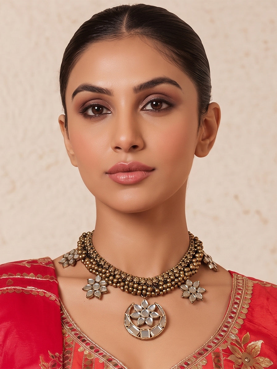 Aaina Choker Necklace-Antique Gold
