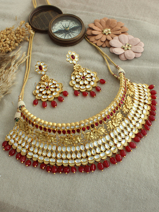 Mewar Choker Necklace Set - MAroon