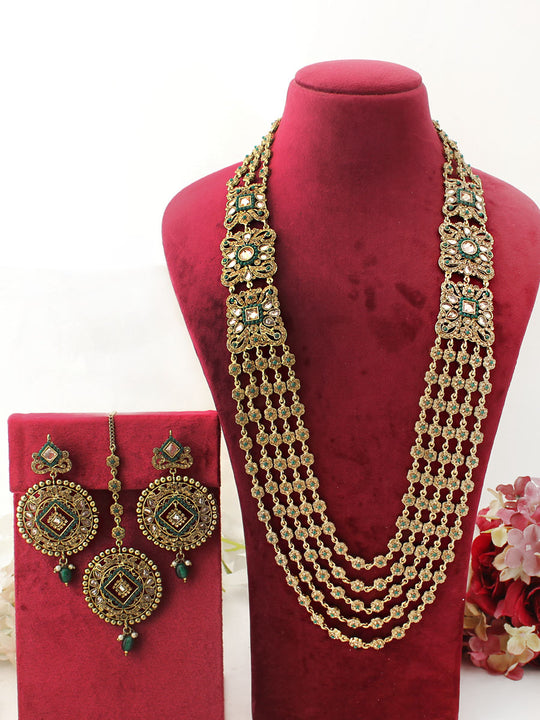 Sofina Long Necklace Set-Ruby-Green