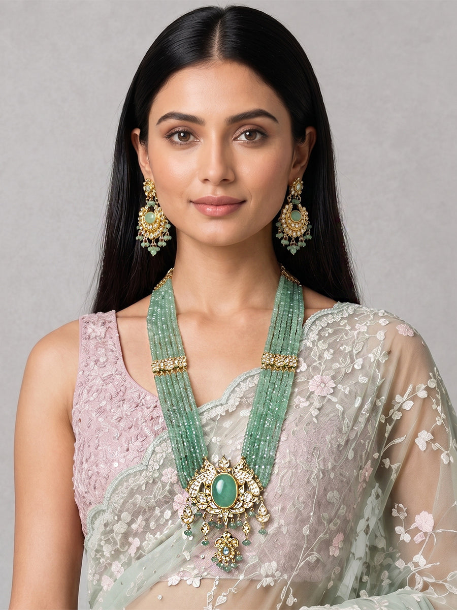 Kusha Long Necklace Set - Mint Green