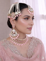 Nushrat Mirror Necklace Set-Pastel Pink
