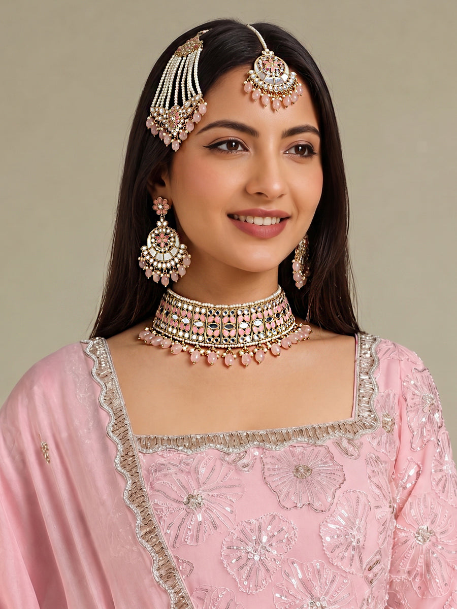Nushrat Mirror Necklace Set Statement Necklace Set for Desi Wedding Guests