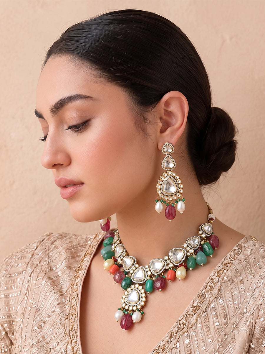 Patiala Bib Necklace Set-Multicolor