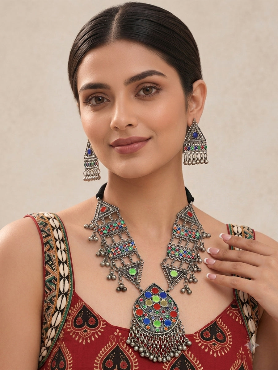 Ipshita Choker Necklace Set-Antique Silver