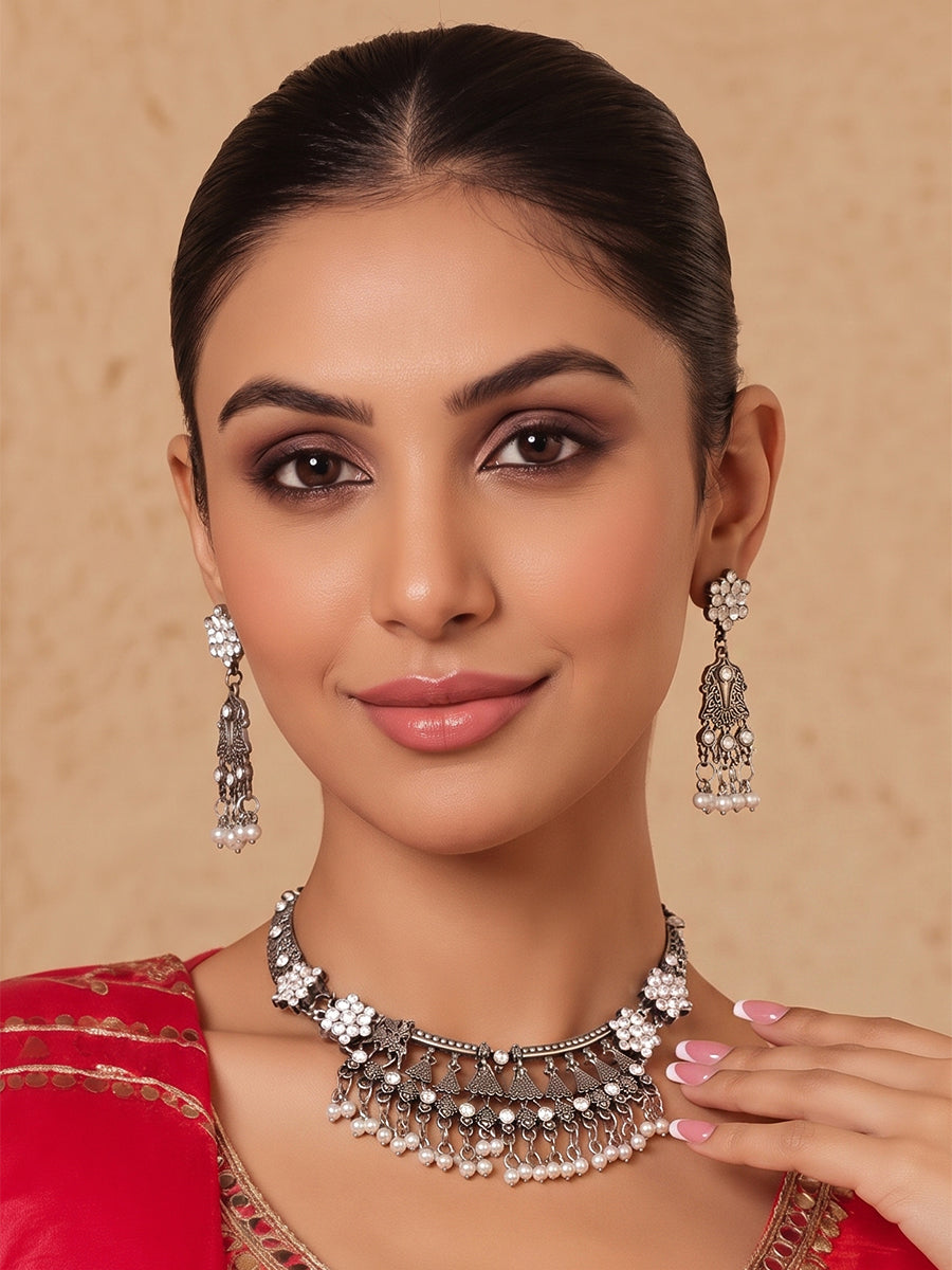 Archana Necklace Set-Antque Silver