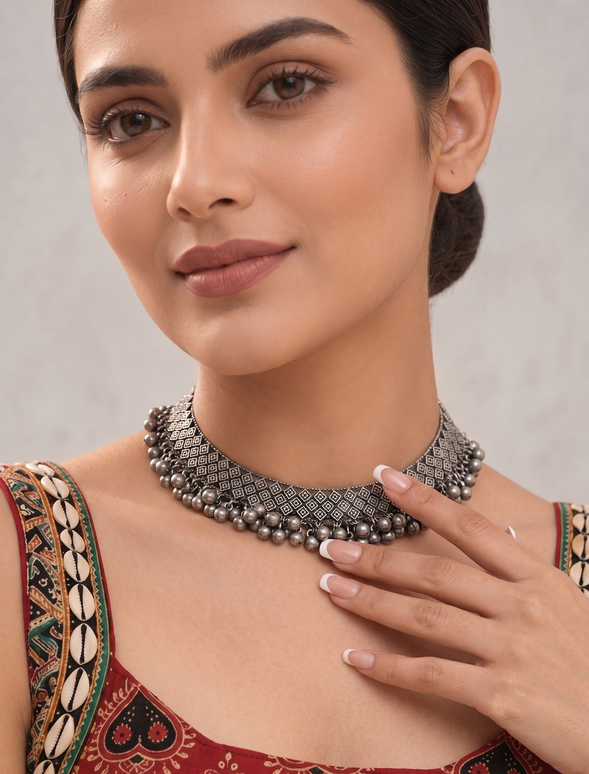 Mridula Choker Necklace-Antique silver