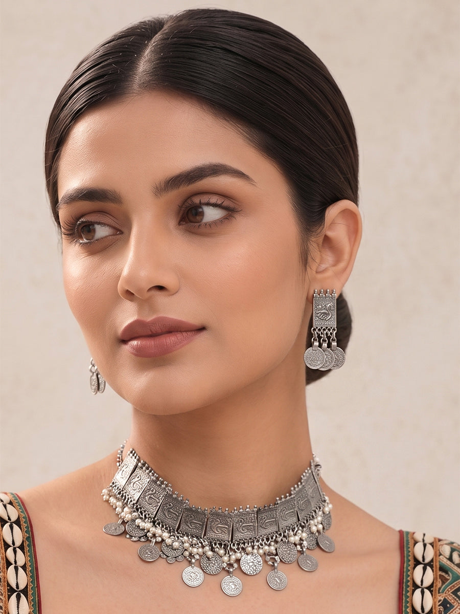 Shampa Necklace Set-Antique Silver