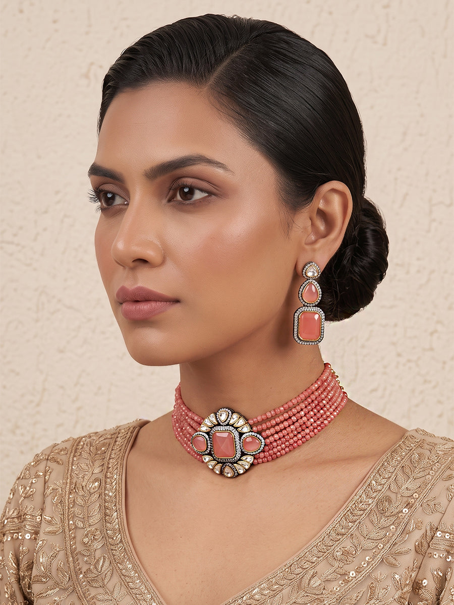 Nishtha Necklace Set-Pink