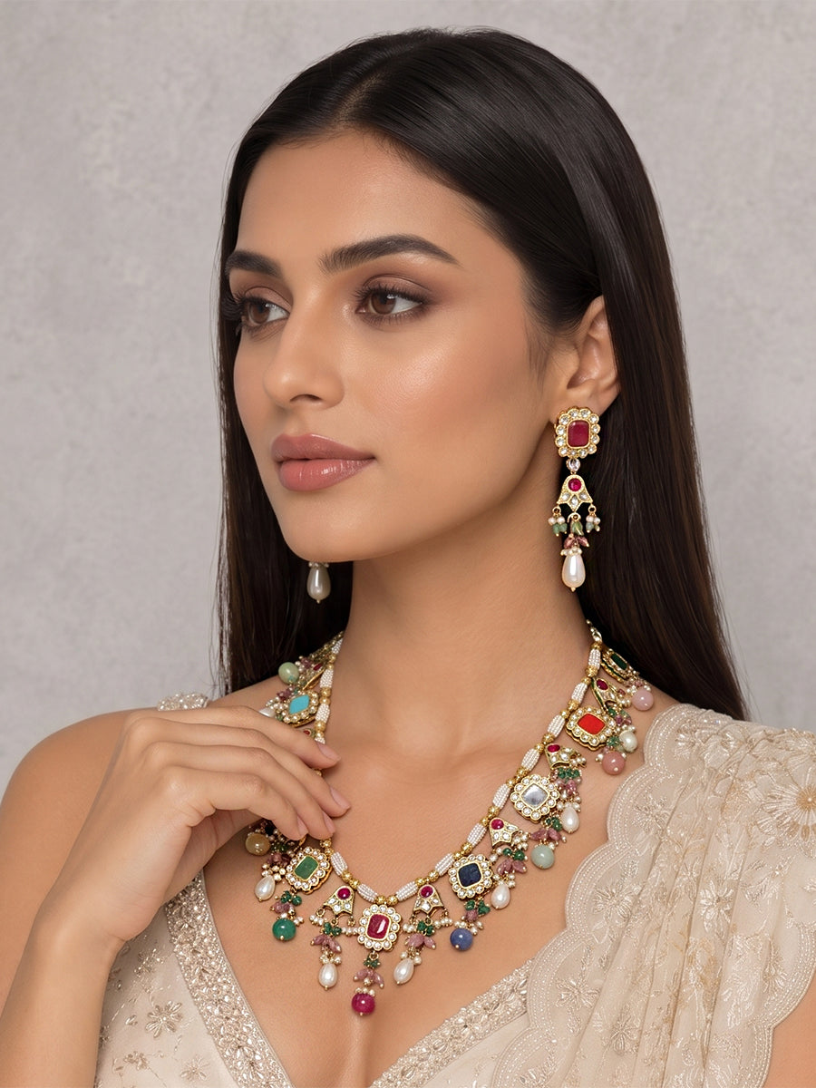 Samakshi Long Necklace Set-Multicolor