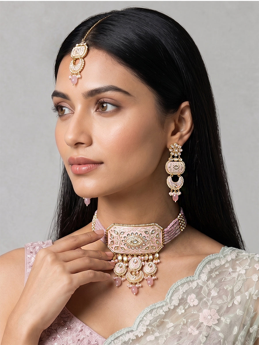 Ratnagiri Necklace Set-Pastel Pink