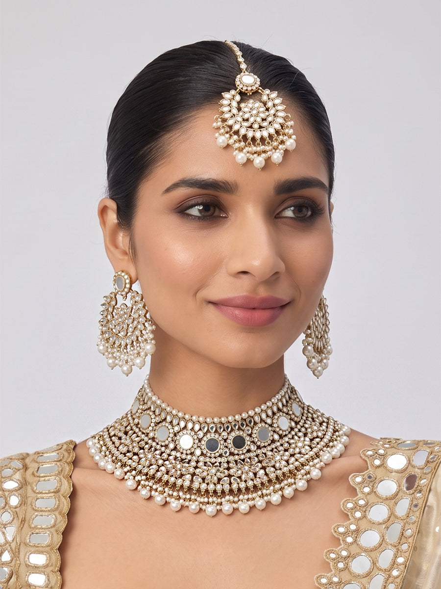 Keesha Mirror Necklace Set - Pearl