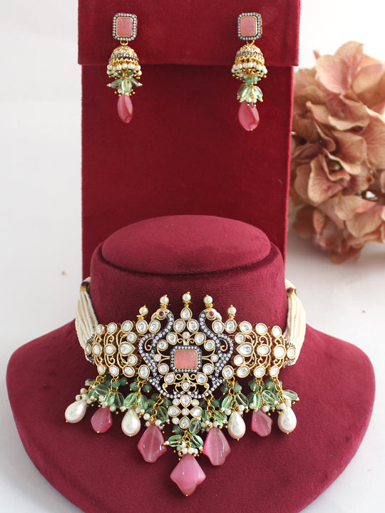 Shivali Necklace Set-Pink 