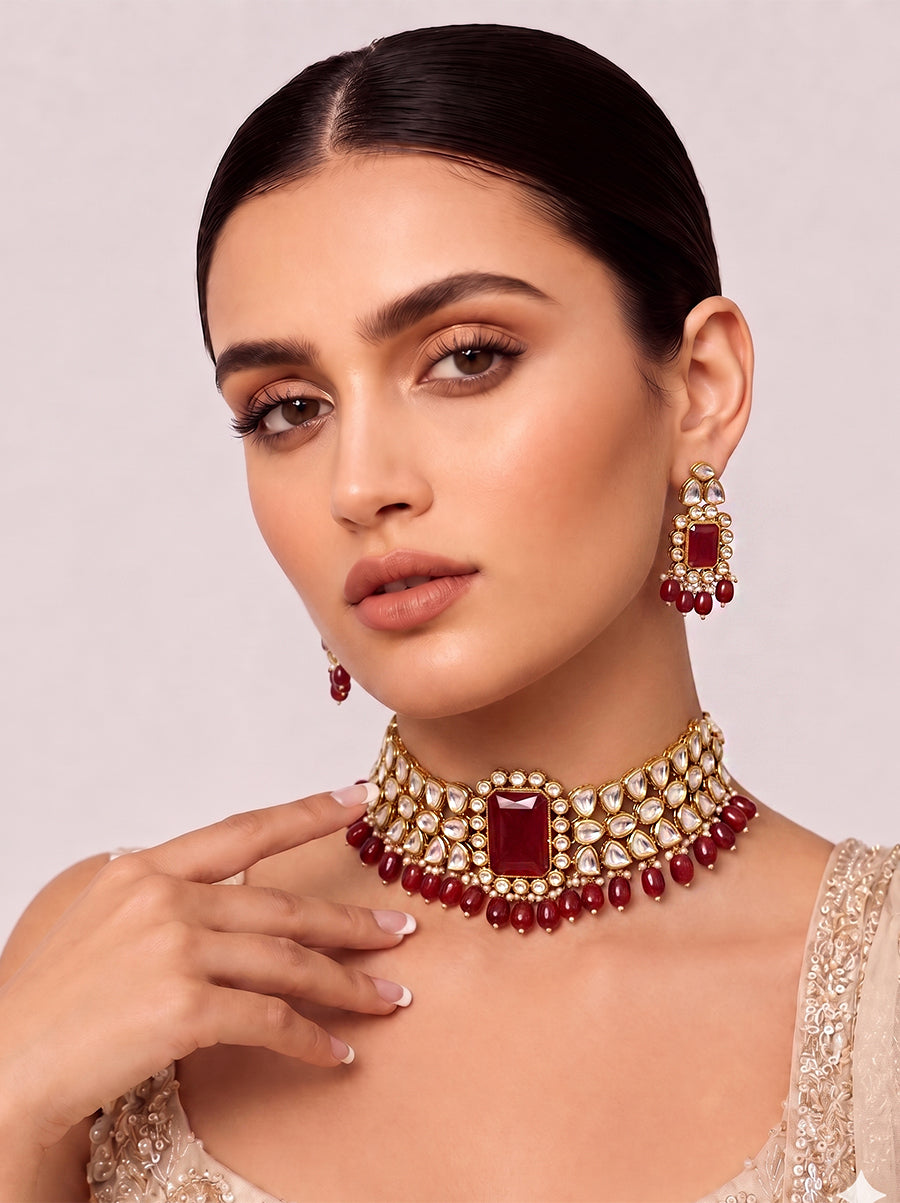 Sucheta Necklace Set - Maroon