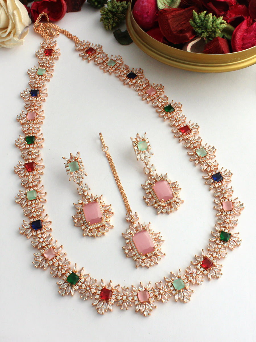 Tanisha Cz Long Necklace Set-Multicolor