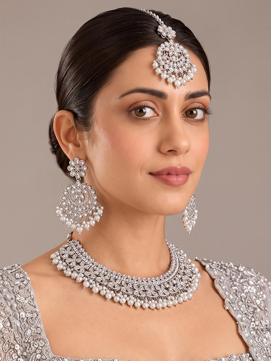 Mansha Necklace Set - Silver