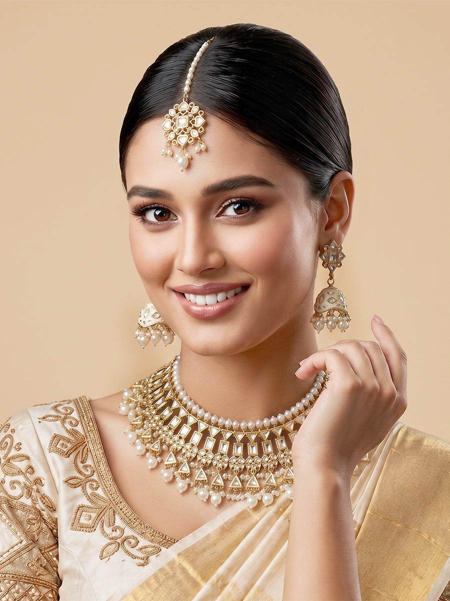 Multan Bib Necklace Set-Ivory