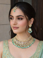 Multan Bib Necklace Set-Mint green