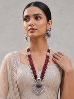 Sheel Long Necklace Set - Silver / Maroon