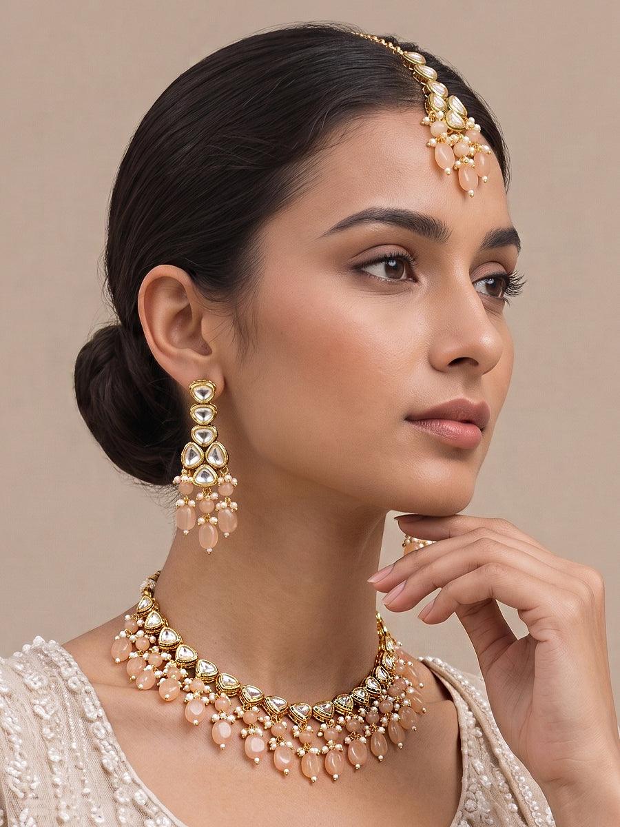 Bhavya Necklace Set-Peach