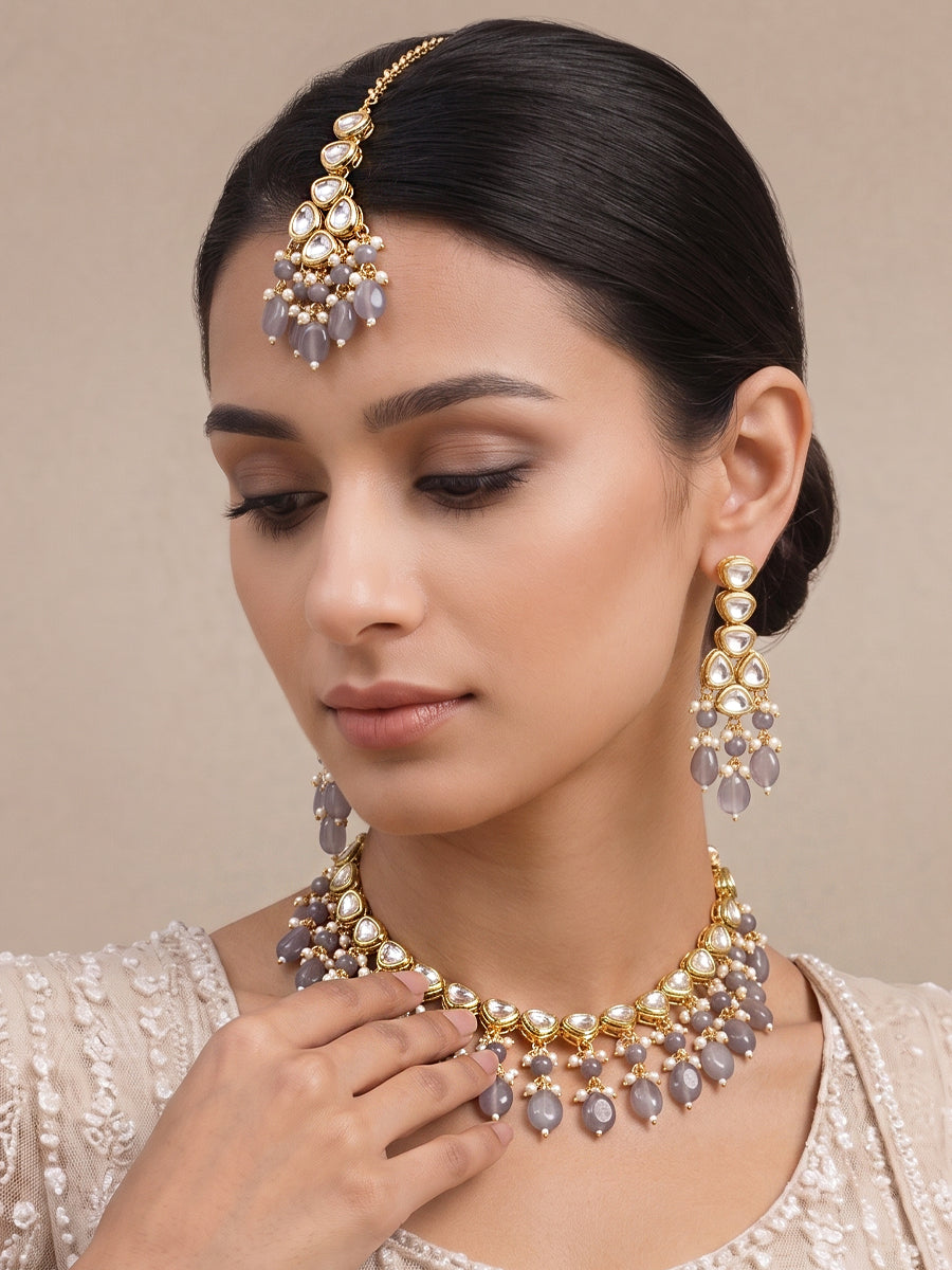 Bhavya Necklace Set-Grey