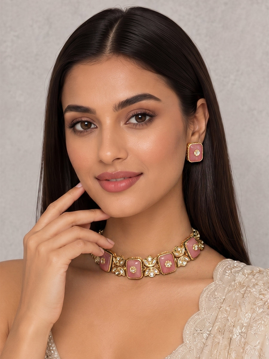 Drishti Choker Necklace Set-Pastel Pink