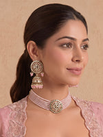 Ishrat Mirror Choker Necklace Set - Pastel Pink