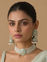 Ishrat Mirror Choker Necklace Set - Mint Green 