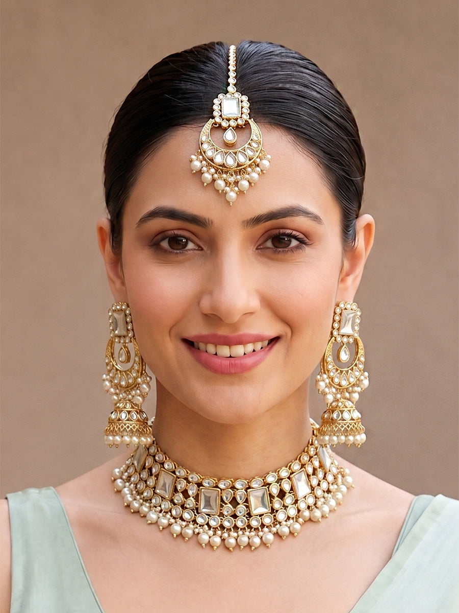 Asmee Choker Necklace Set - White