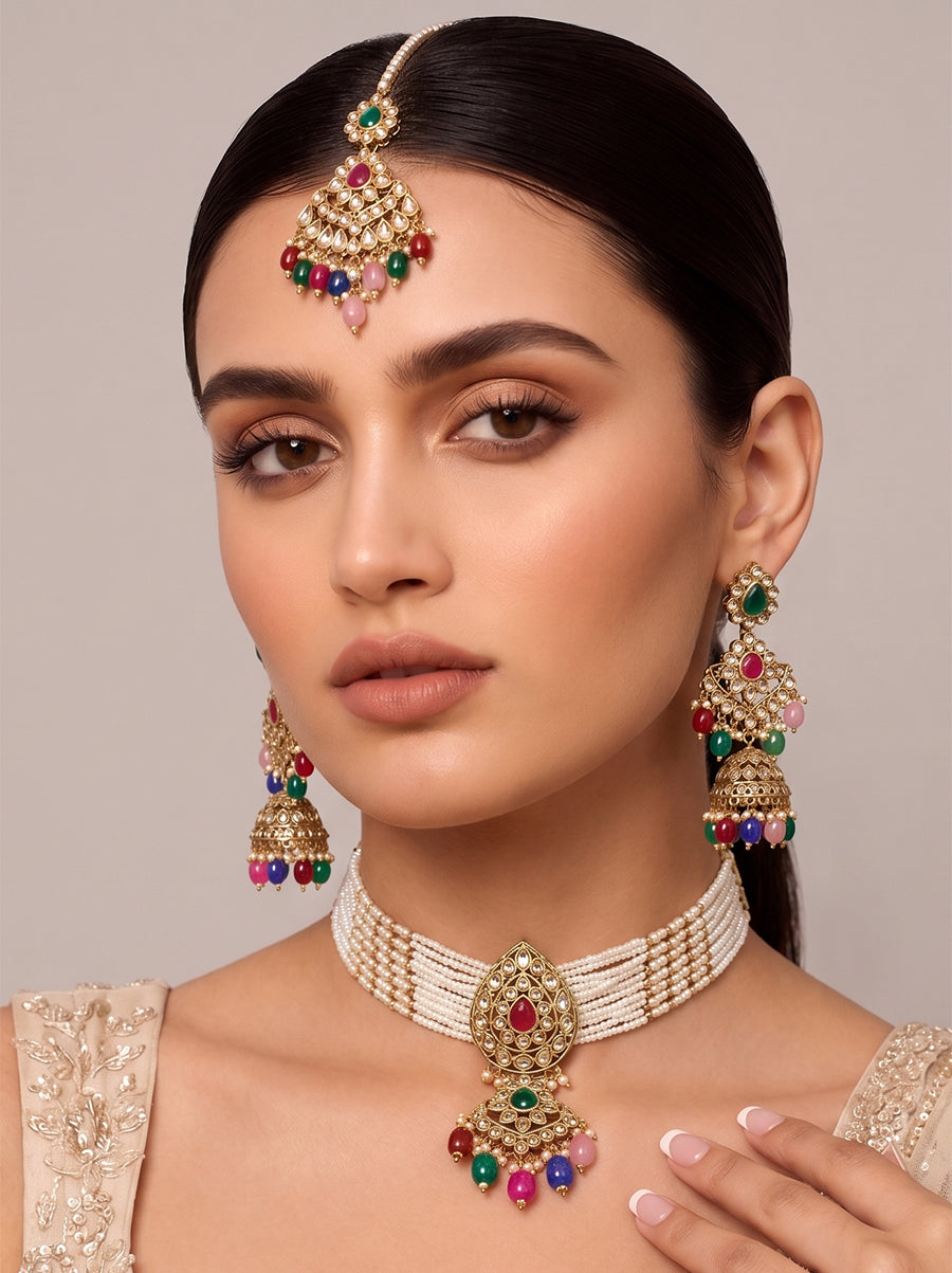 Sia Choker Necklace Set-Multicolor