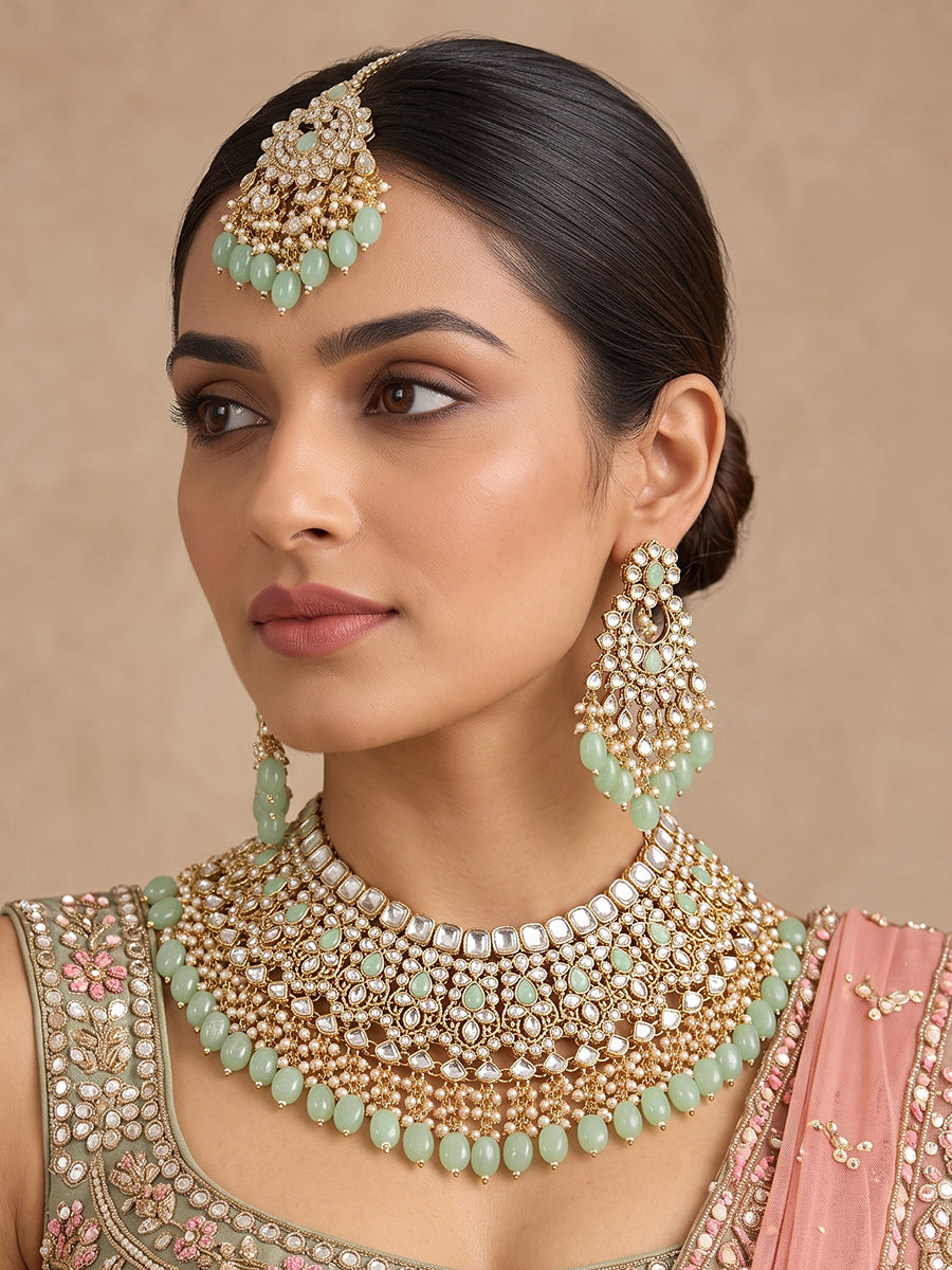 Yuvika Bib Necklace Set-Mint Green