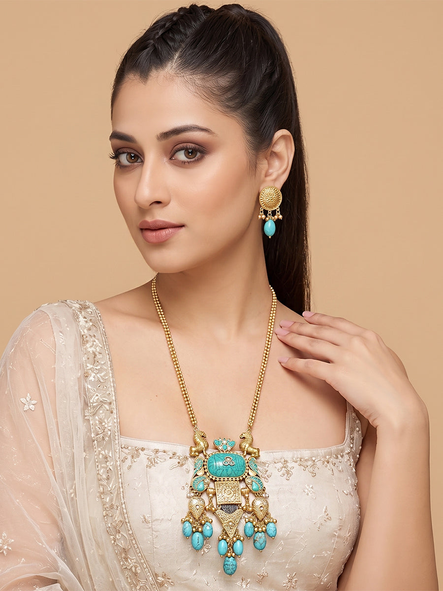 Keshini Long Necklace Set-Turquoise