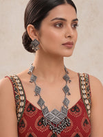 Umang Long Necklace Set-Antique Silver