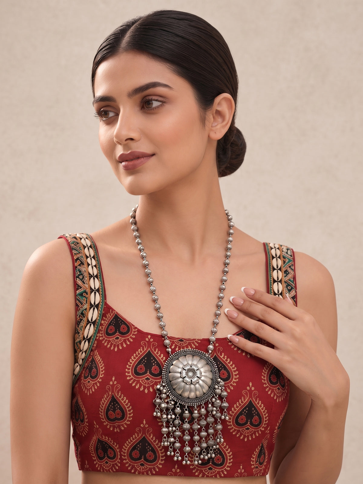 Ipshita Long Necklace-Antique Silver
