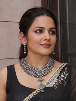 Ipshita Bib Necklace Set-Antique Silver