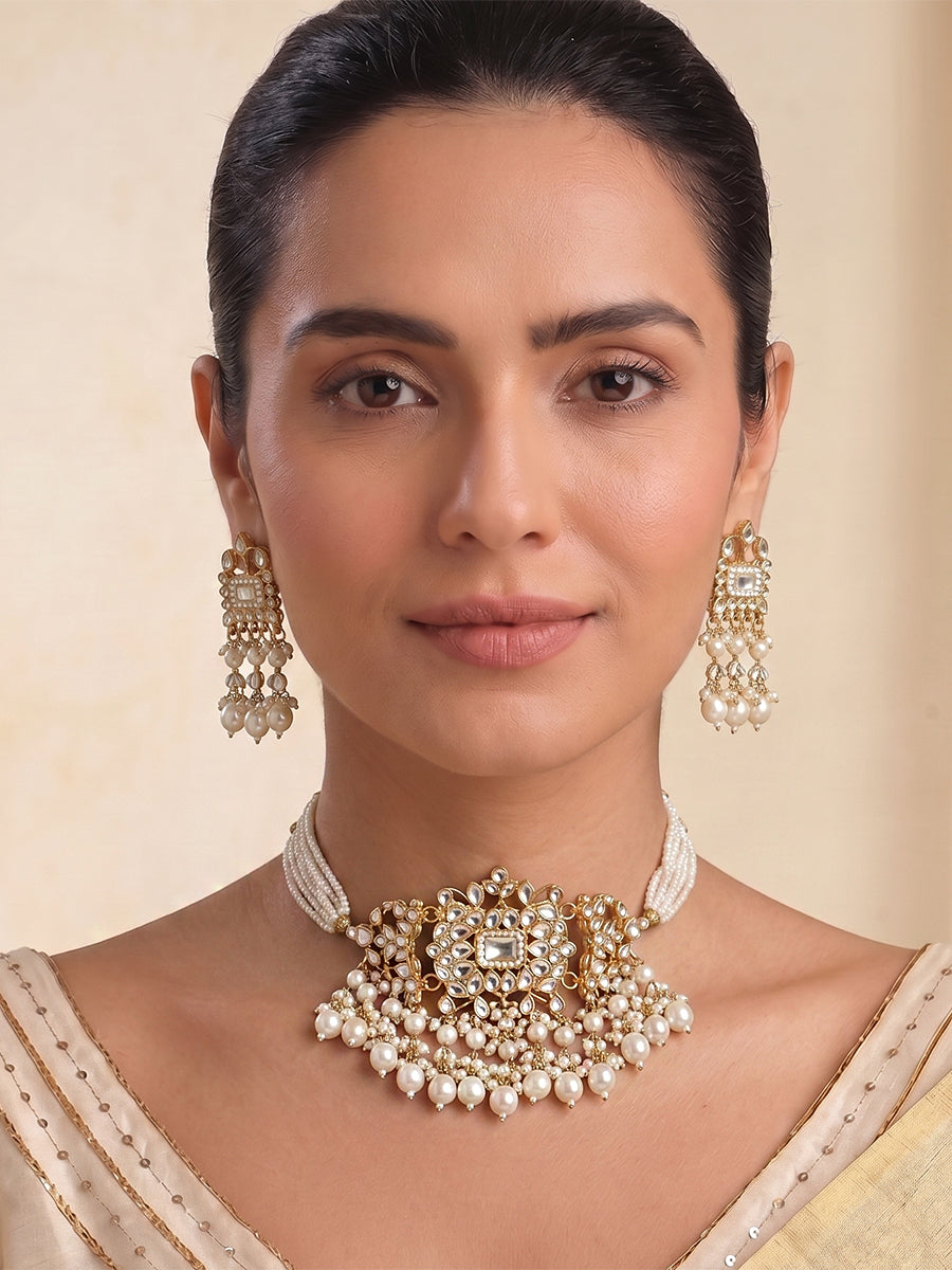 Vibha Choker Necklace Set-White