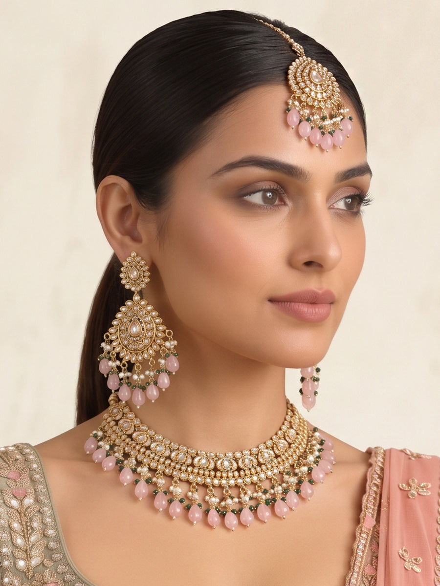 Aradhya Necklace Set - Pastel Pink /Mint green