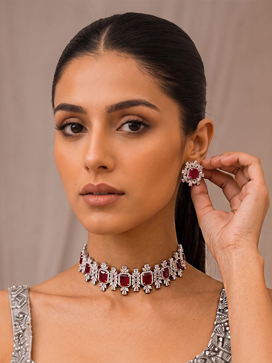 Naysha Choker Necklace Set-Maroon