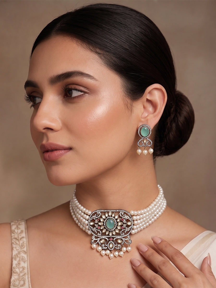Shifa Choker Necklace Set-Mint Green