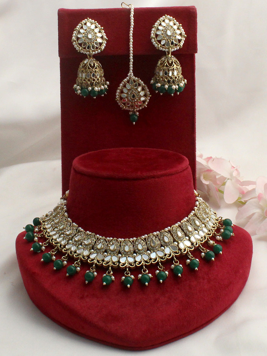 Shirin Mirror Necklace Set - Green