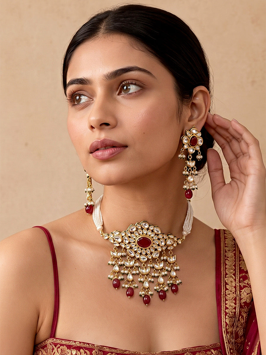 Pavitra Choker Necklace Set-Maroon