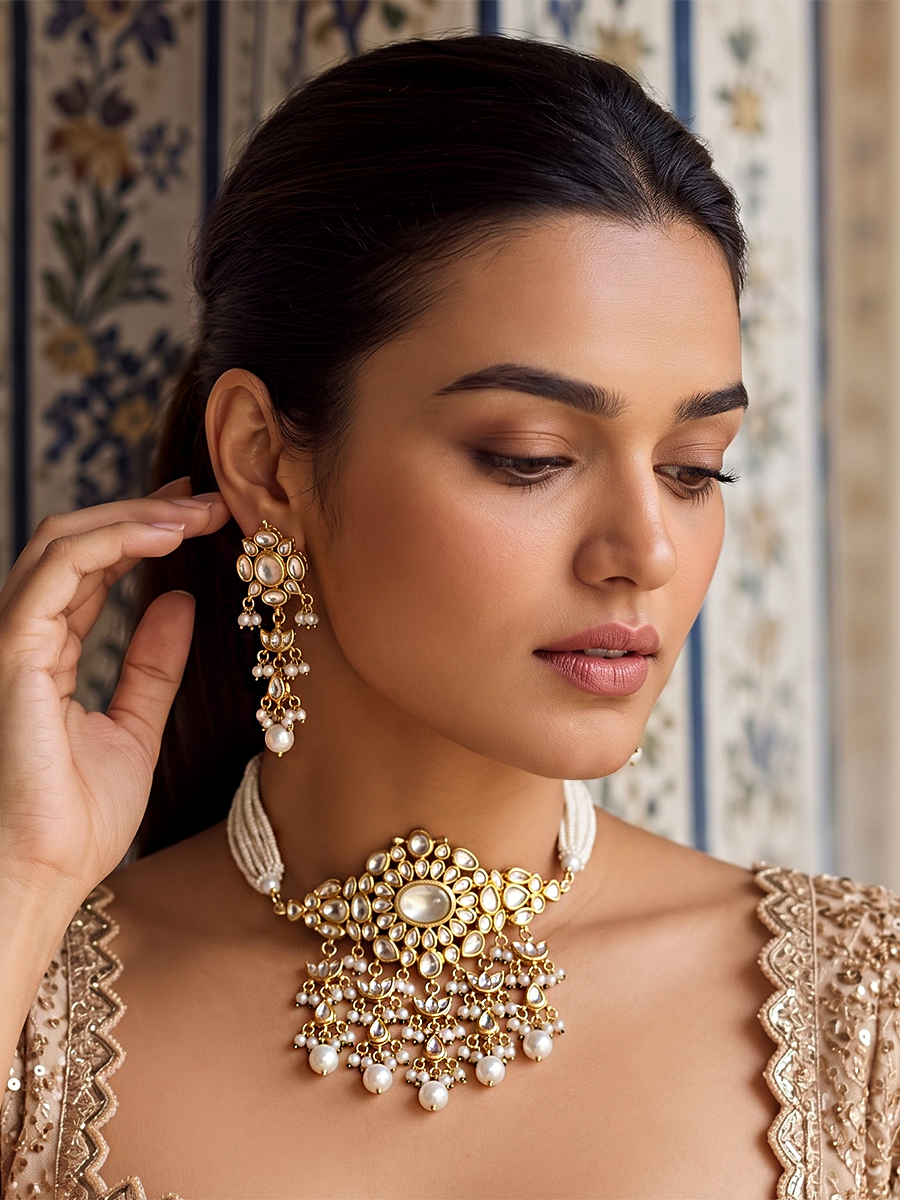 Pavitra Choker Necklace Set-Ivory
