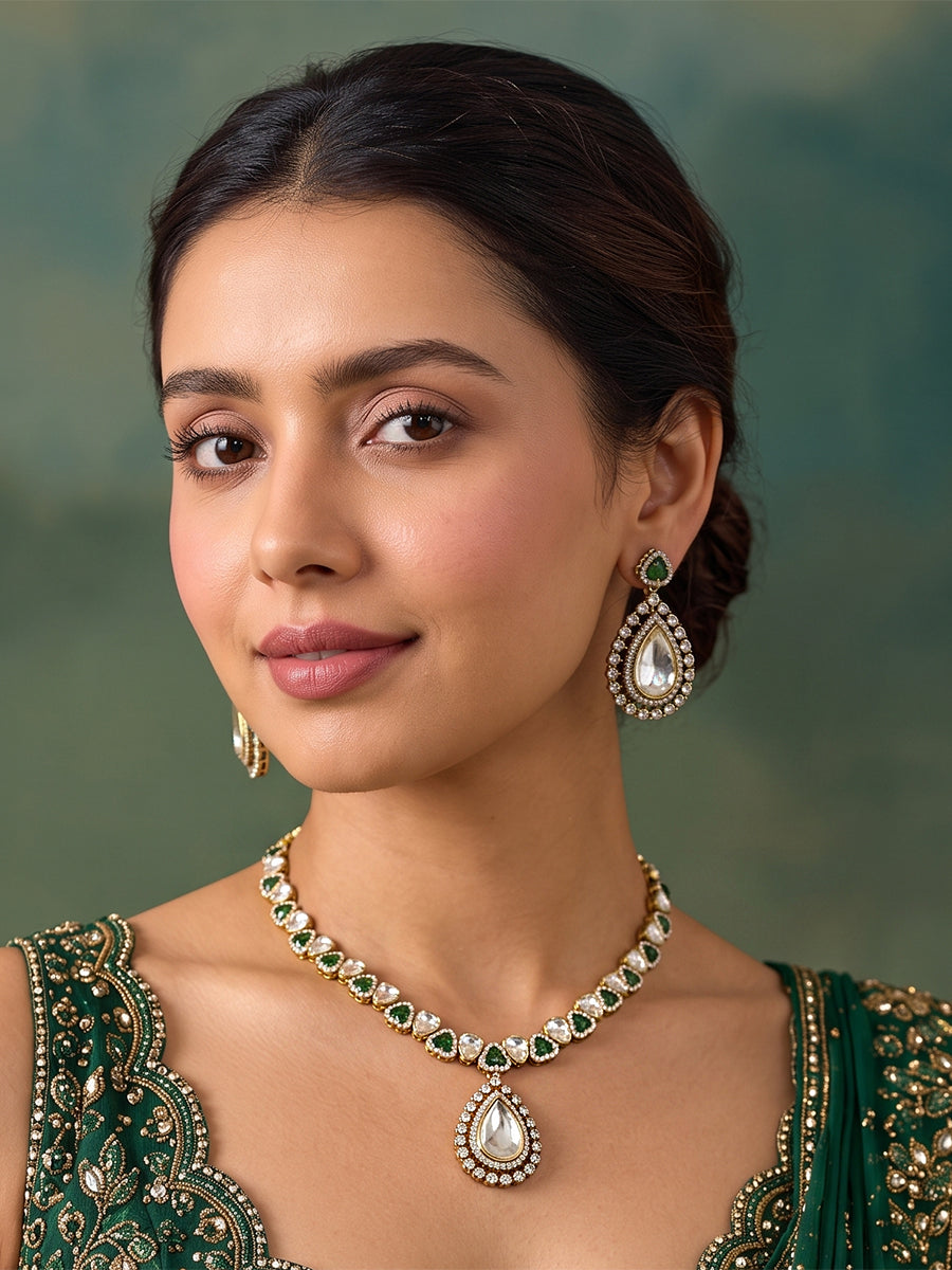 Kriti Bib Necklace Set-Green
