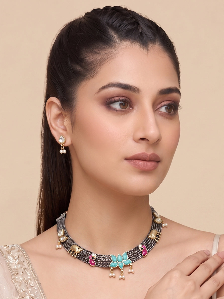 Varnika Necklace Set-Turquoise