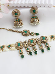 Jivika Choker Necklace Set-Green