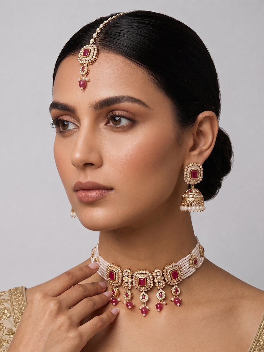 Jivika Choker Necklace Set  - Ruby