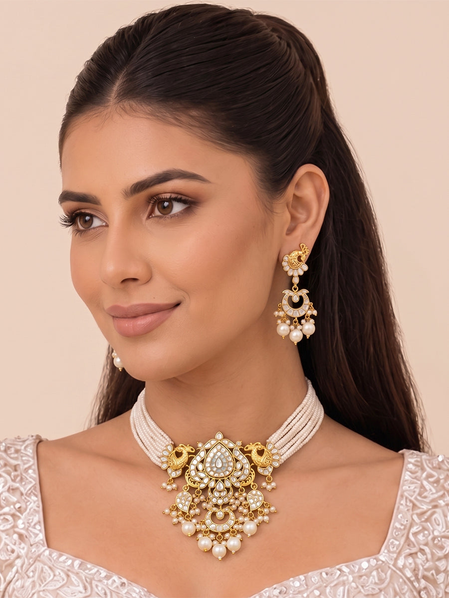 Shreyasi Choker Necklace Set-Ivory