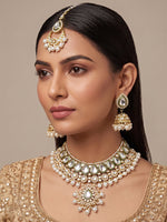Sharvika Bib Necklace Set-Pearl
