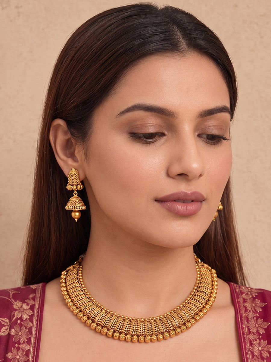 Chinmayi Bib Necklace Set-Gold